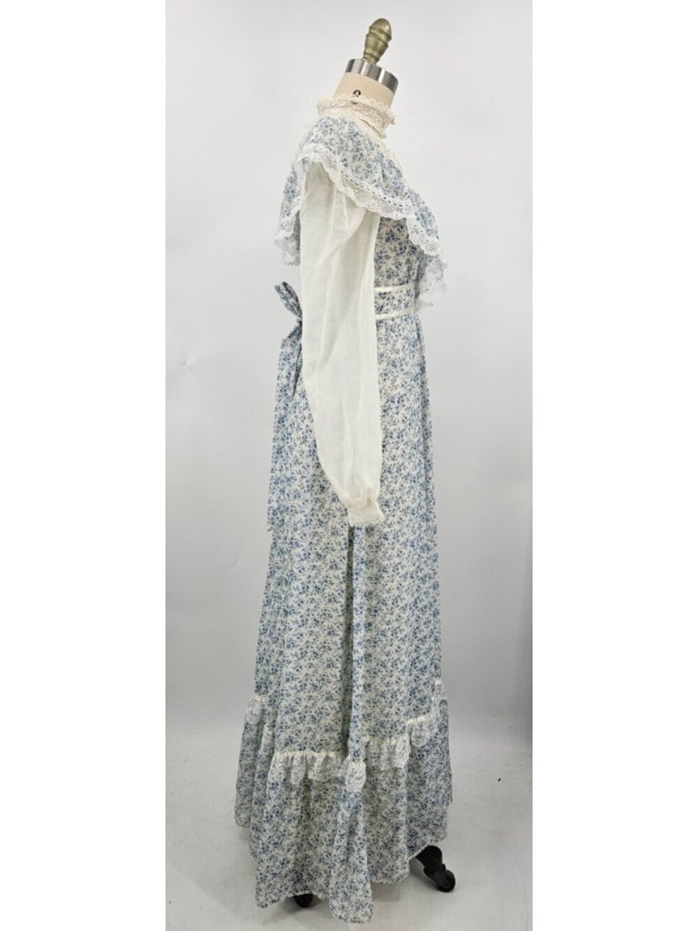 VTG Gunne Sax Prairie Maxi Dress Womens 5 Blue Floral Cottagecore Lace Gauze - Picture 4 of 8